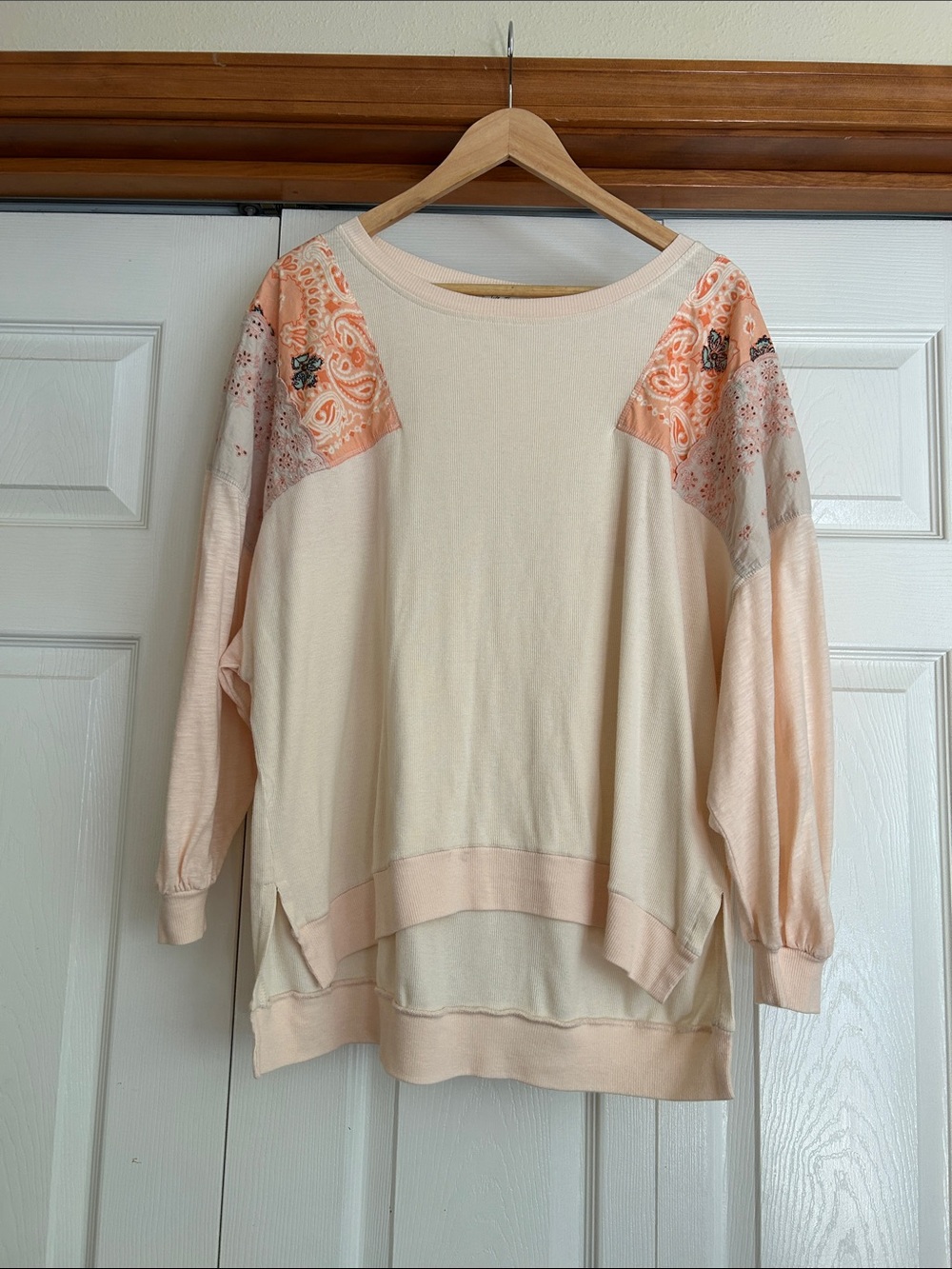 We The Free Cream and Peach Bandana-Detail Pullover